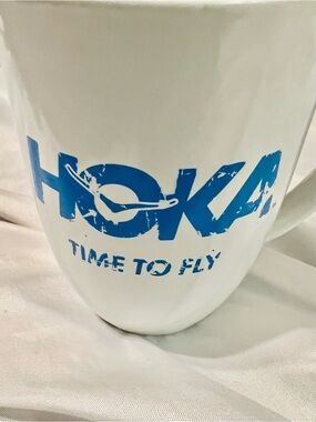 Hoka Sneakers White Ceramic Mug with Bright Blue Logo